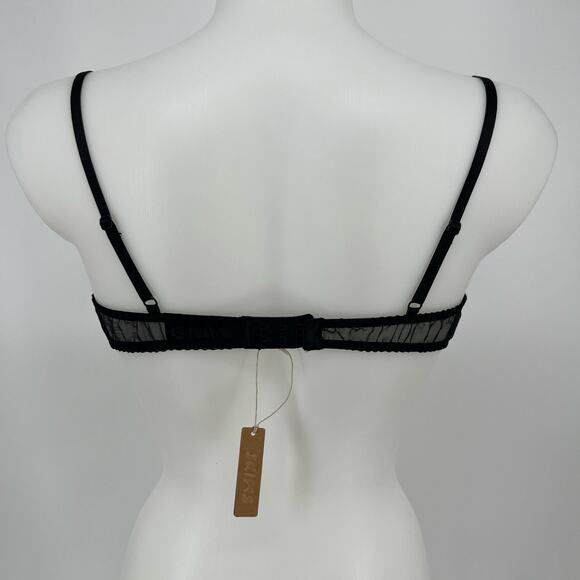 Skims Silk Balconette Romance Bralette Bra 34C NEW Onyx Black Sheer Tie Front - Picture 7 of 11